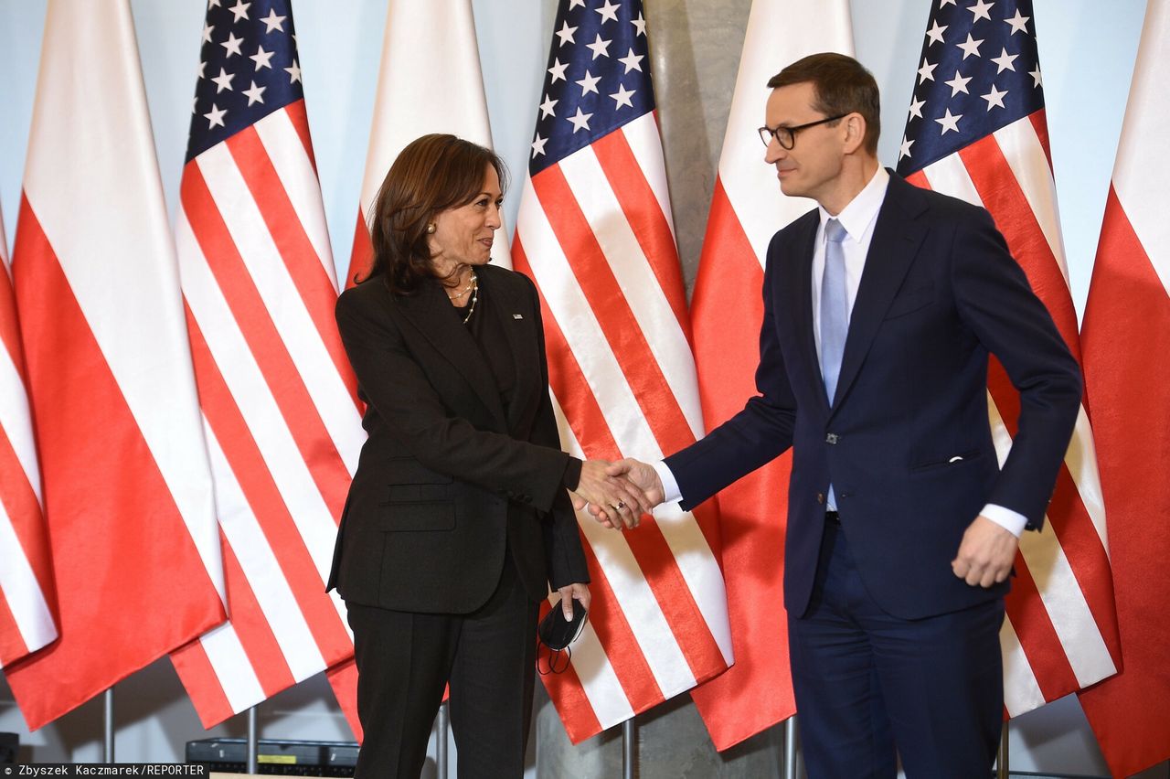 Wiceprezydent USA Kamala Harris podczas spotkania z premierem Mateuszem Morawieckim w Warszawie