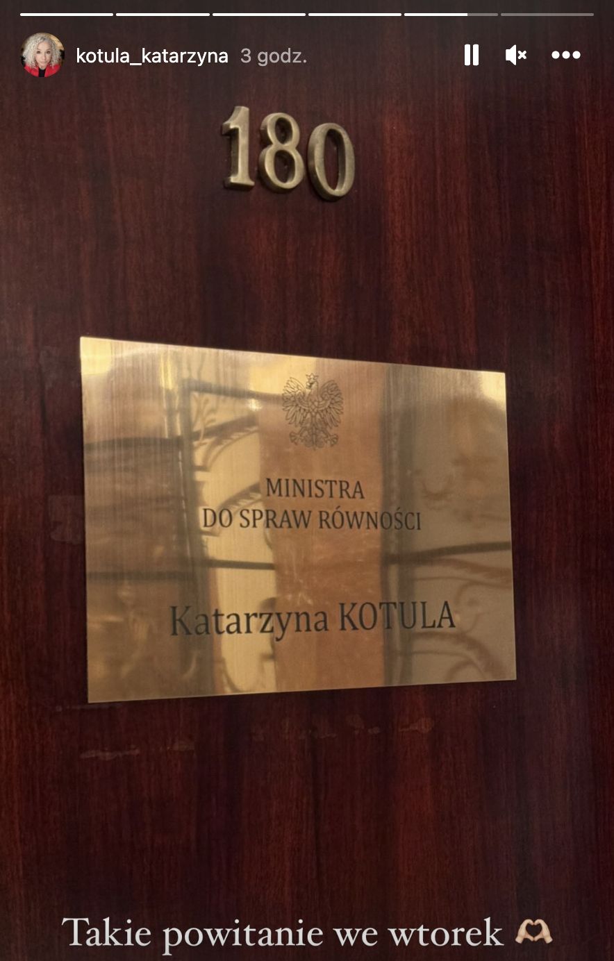 Drzwi do gabinetu ministry ds. równości, Katarzyny Kotuli