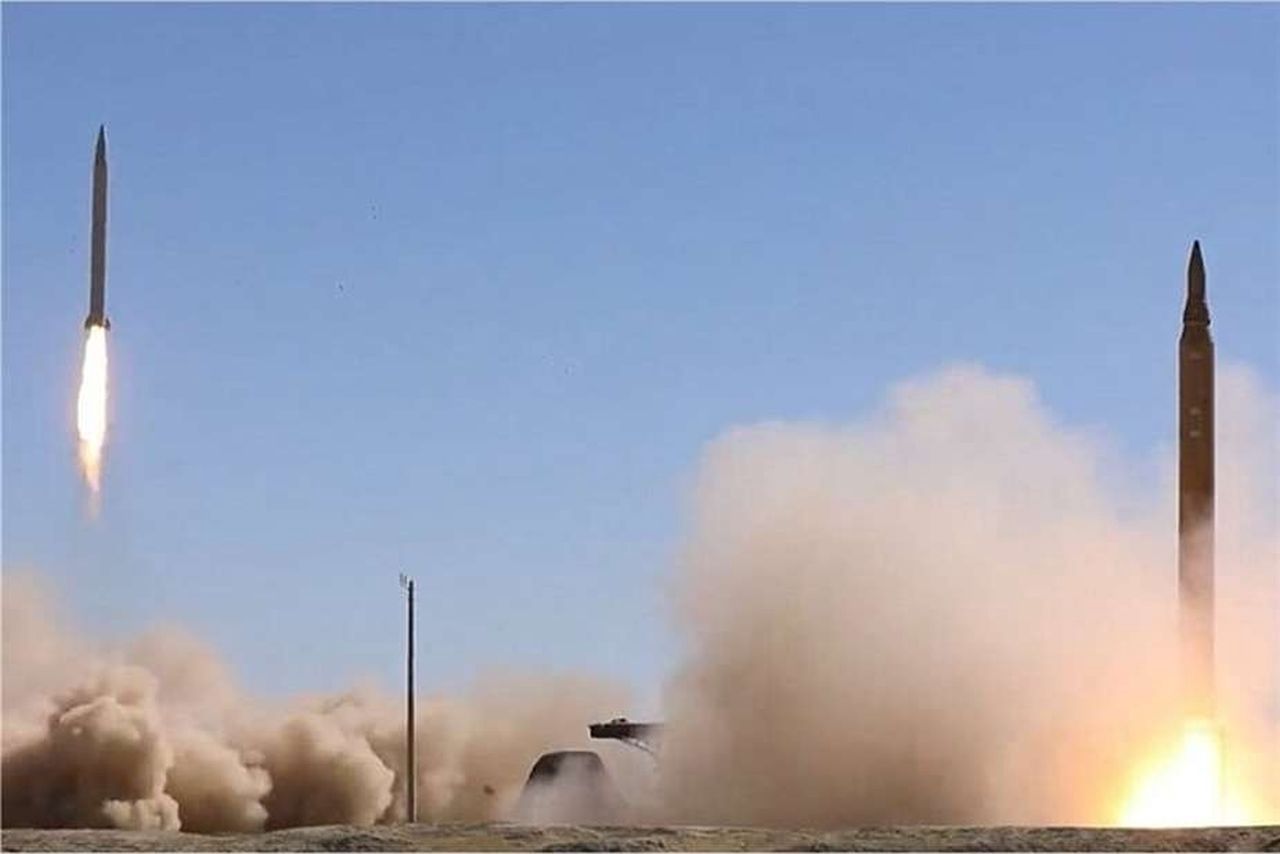 Launch of Emad and Ghadr-1 missiles during the practice destruction of Adirs in the mock-up hangars of Palmachim air base - a conceptual photo