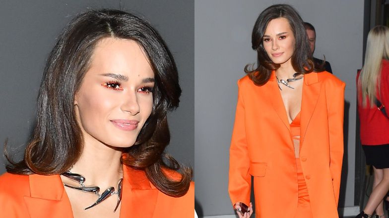 Fryderyki 2023. Natalia Szroeder cała na POMARAŃCZOWO przemyka za kulisami gliwickiej gali (FOTO)