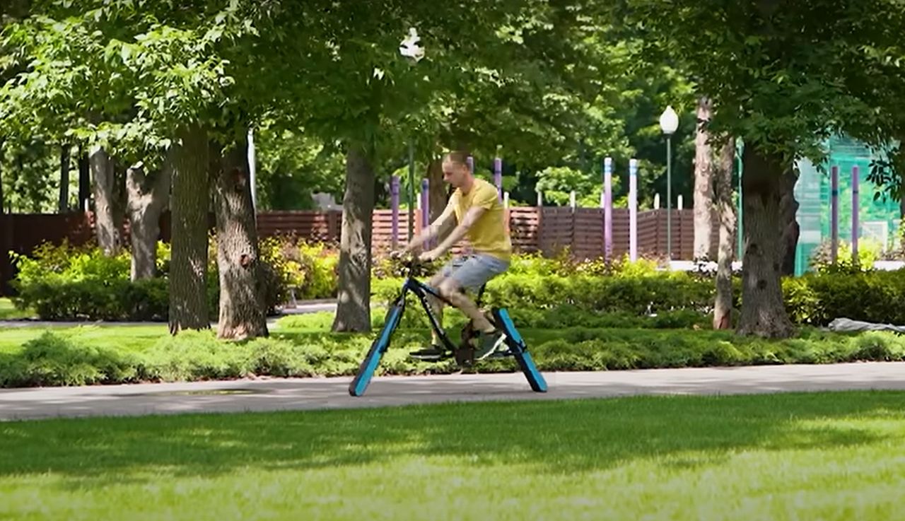 A bicycle without wheels not only exists but also rides.