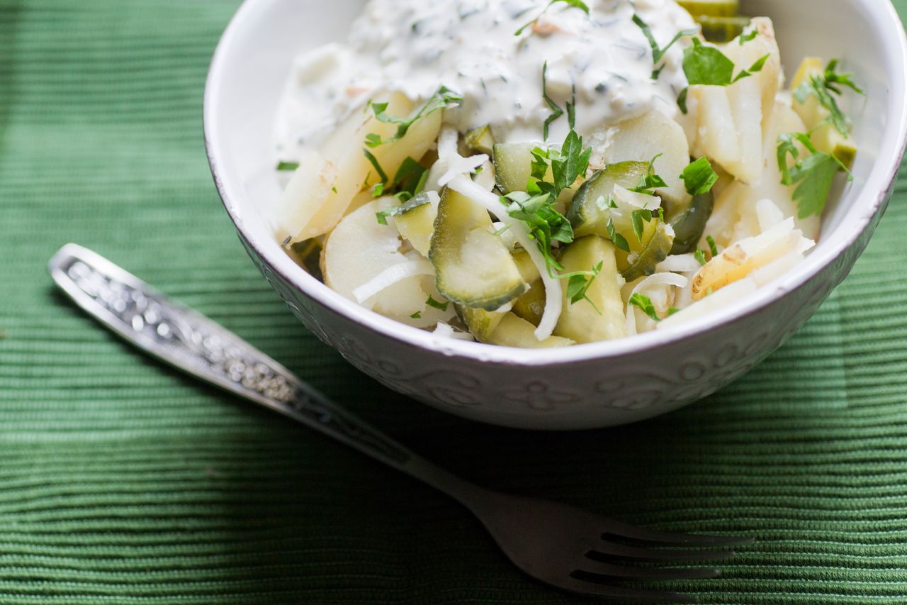 Young potatoes will be perfect for this salad