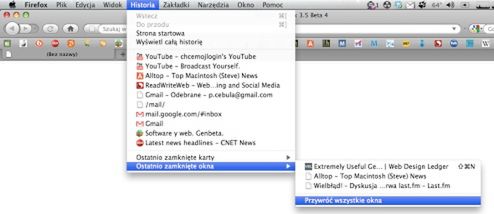 Przywracanie ostatnio zamkniętych okien w Firefoksie 3.5