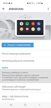 Ustawienia Androida Auto w smartfonie Samsung