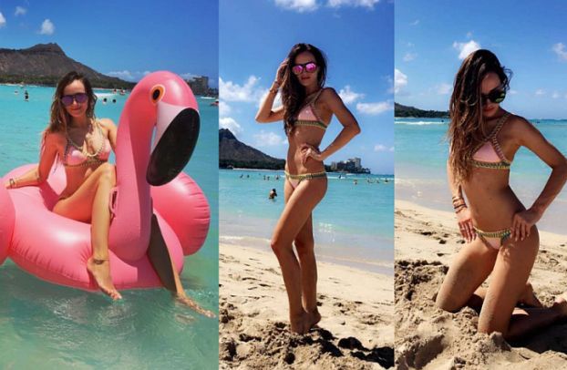 Marina w bikini pozuje na Snapchacie i pływa na flamingu (FOTO)