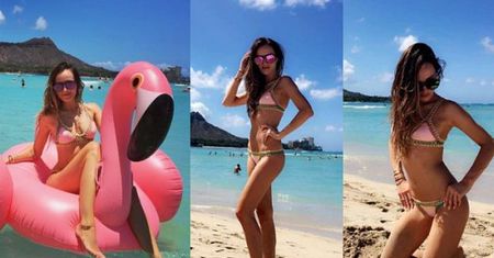 Marina w bikini pozuje na Snapchacie i pływa na flamingu (FOTO)