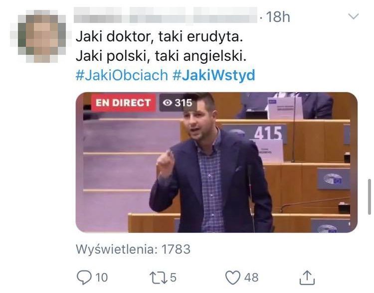 Wystąpienie Patryka Jakiego w PE rozpętało burzę w sieci