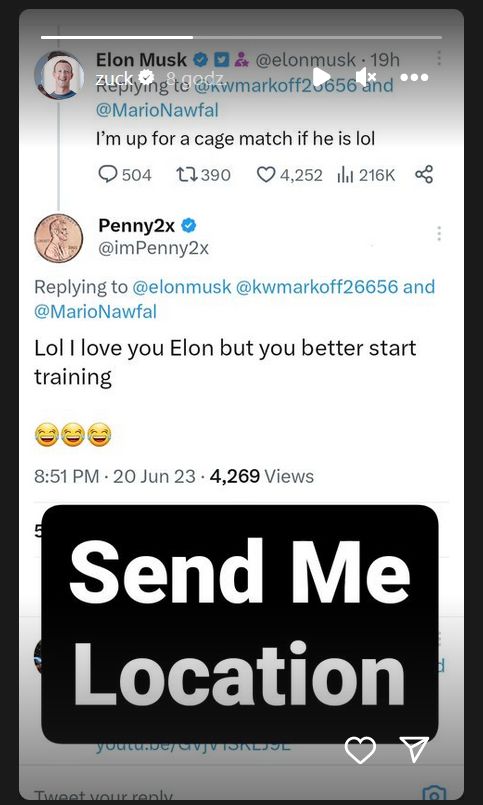 Relacja Marka Zuckerberga, w której pisze ws. walki z Elonem Muskiem: "podaj lokację"