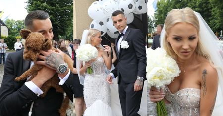 Piłkarz Jakub Kiwior WZIĄŁ ŚLUB ze starszą o 8 lat Claudią Kowalczyk! Były pieski i balony w kształcie piłki nożnej... (ZDJĘCIA)