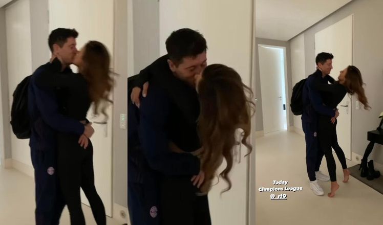 Anna Lewandowska całuje Roberta Lewandowskiego