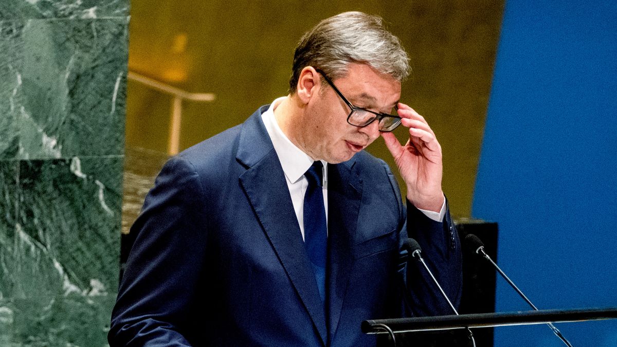 Aleksandar Vucic, Serbia's president, speaks during the United Nations General Assembly (UNGA) in New York, US, on Tuesday, Sept. 24, 2024. World leaders from more than 190 nations have descended on New York City for the general assembly's annual high level debate as well as discussions on the war in Gaza, Russia's invasion of Ukraine and issues ranging from climate change to the challenge posed by artificial intelligence. Photographer: Jeenah Moon/Bloomberg via Getty Images