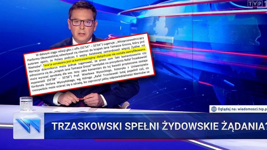 Kadr z głównego wydania "Wiadomości" TVP z dnia 9 lipca br.