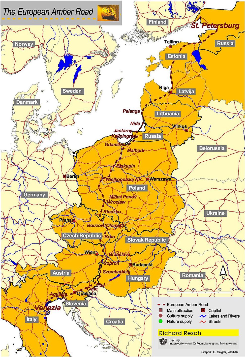 Bursztynowy szlak na mapie współczesnych państw