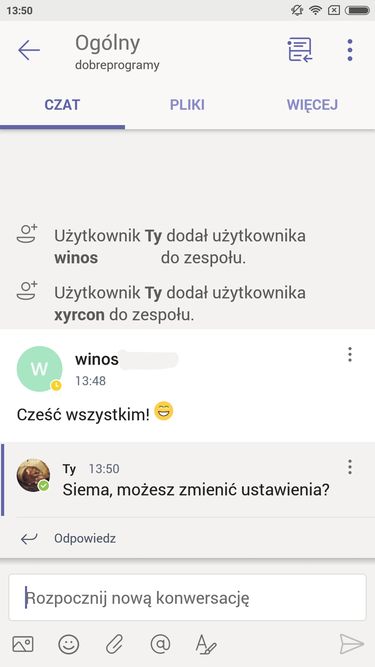 czat w Microsoft Teams