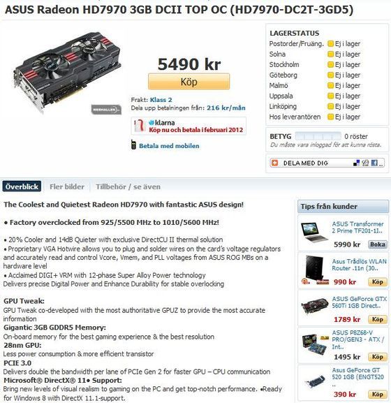oferta przedsprzedaży karty graficznej ASUS Radeon HD 7970 DirectCU II TOP