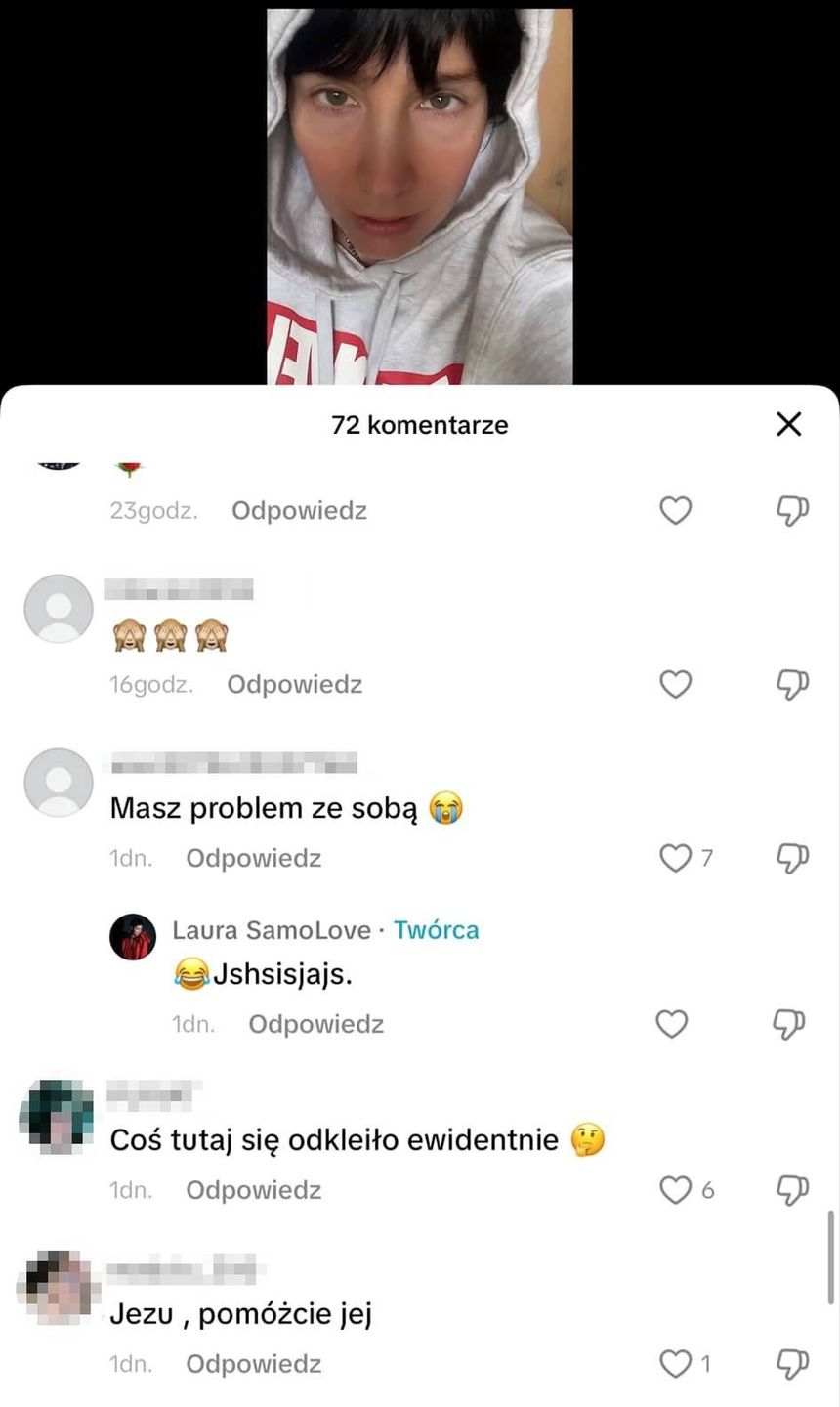 Komentarze pod nagraniem Laury Samojłowicz