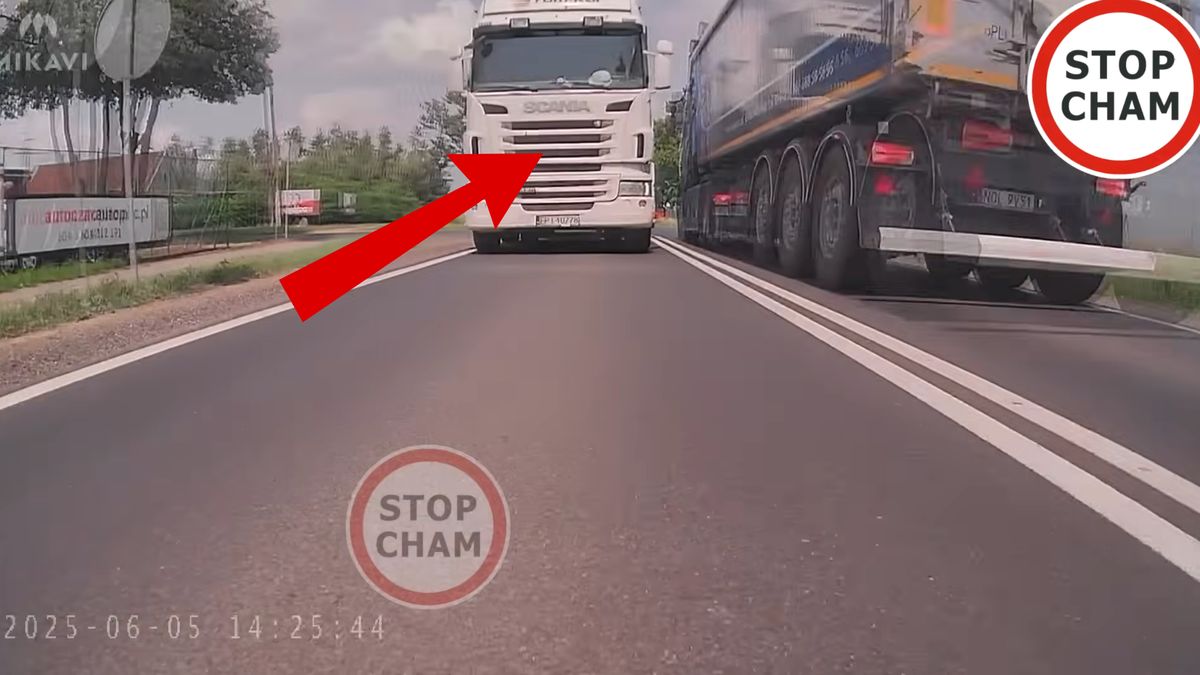 Niebezpieczne wyprzedzanie ciężarówką.