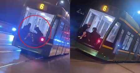 "Brak mózgu". Wskoczyli na zderzak tramwaju i ruszyli w miasto. Sceny w Poznaniu