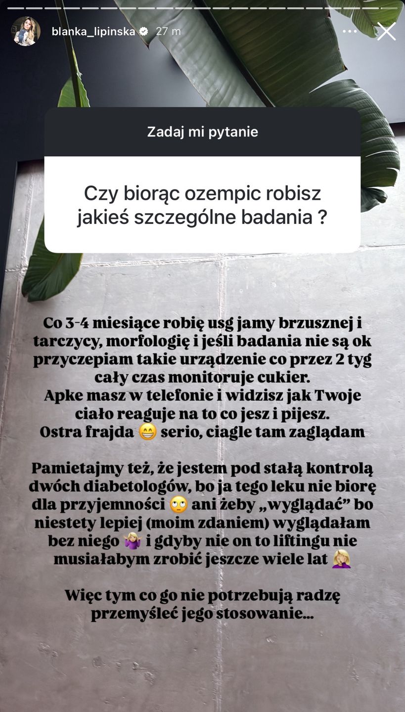Blanka Lipińska o Ozempicu