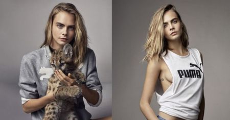 Cara Delevingne i mała puma... wąchają buty Pumy