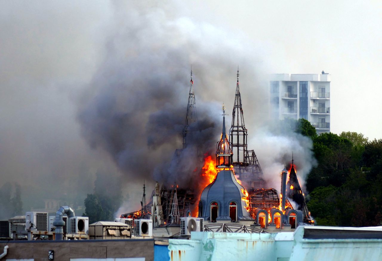 Destroyed student palace after the attack on Odessa