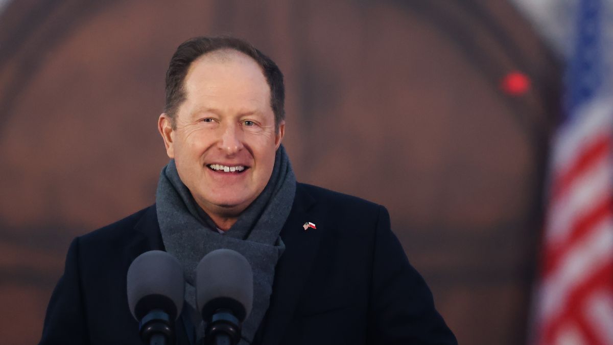 US Ambassador to Poland Mark Brzezinski speaks before the remarks of the President of the United States Joe Biden at the Royal Castle Gardens in Warsaw, Poland on February 21, 2023. President Biden visits Poland, after the unexpected visit to Kyiv, ahead of the anniversary of Russian invasion of Ukraine. (Photo by Jakub Porzycki/NurPhoto via Getty Images)