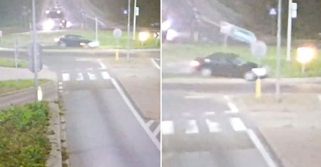 Wjechał na rondo i staranował znak. Kierowcę bmw nagrały kamery