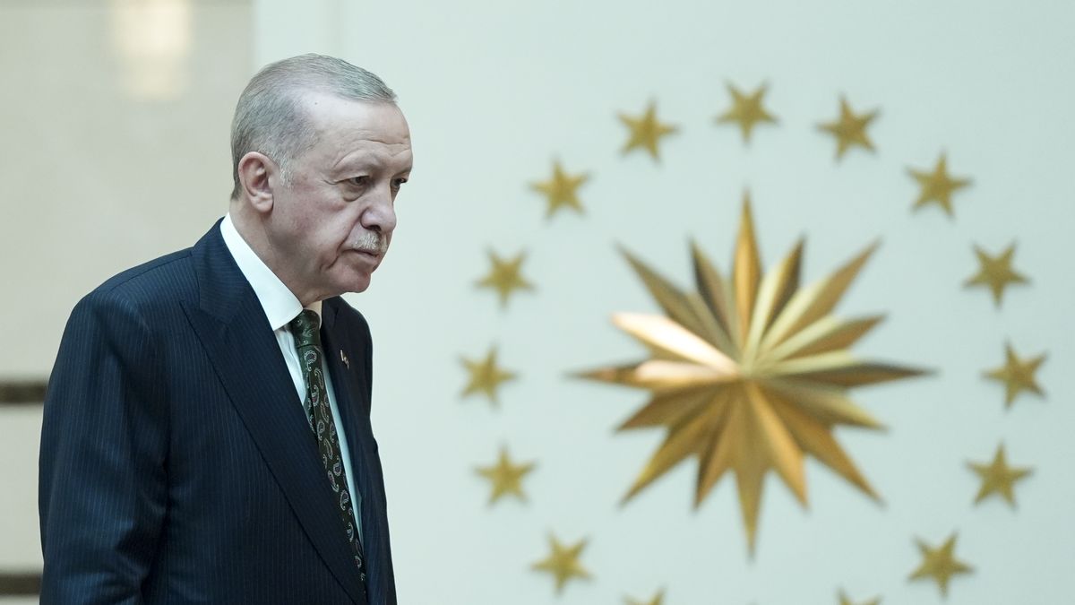 ANKARA, TURKIYE - MAY 23: Turkish President Recep Tayyip Erdogan receives the ambassadors of Brunei, Somalia and Spain, in Ankara, Turkiye on May 23, 2024. (Photo by Ercin Erturk/Anadolu via Getty Images)
