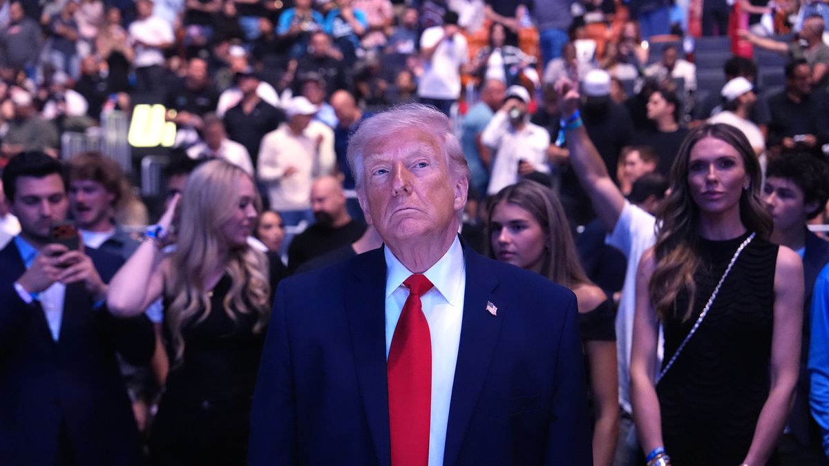 MIAMI, FLORIDA - APRIL 11: U.S. President Donald Trump attends UFC 327 at Kaseya Center on April 11, 2026 in Miami, Florida. (Photo by Julia Demaree Nikhinson - Pool/Getty Images)