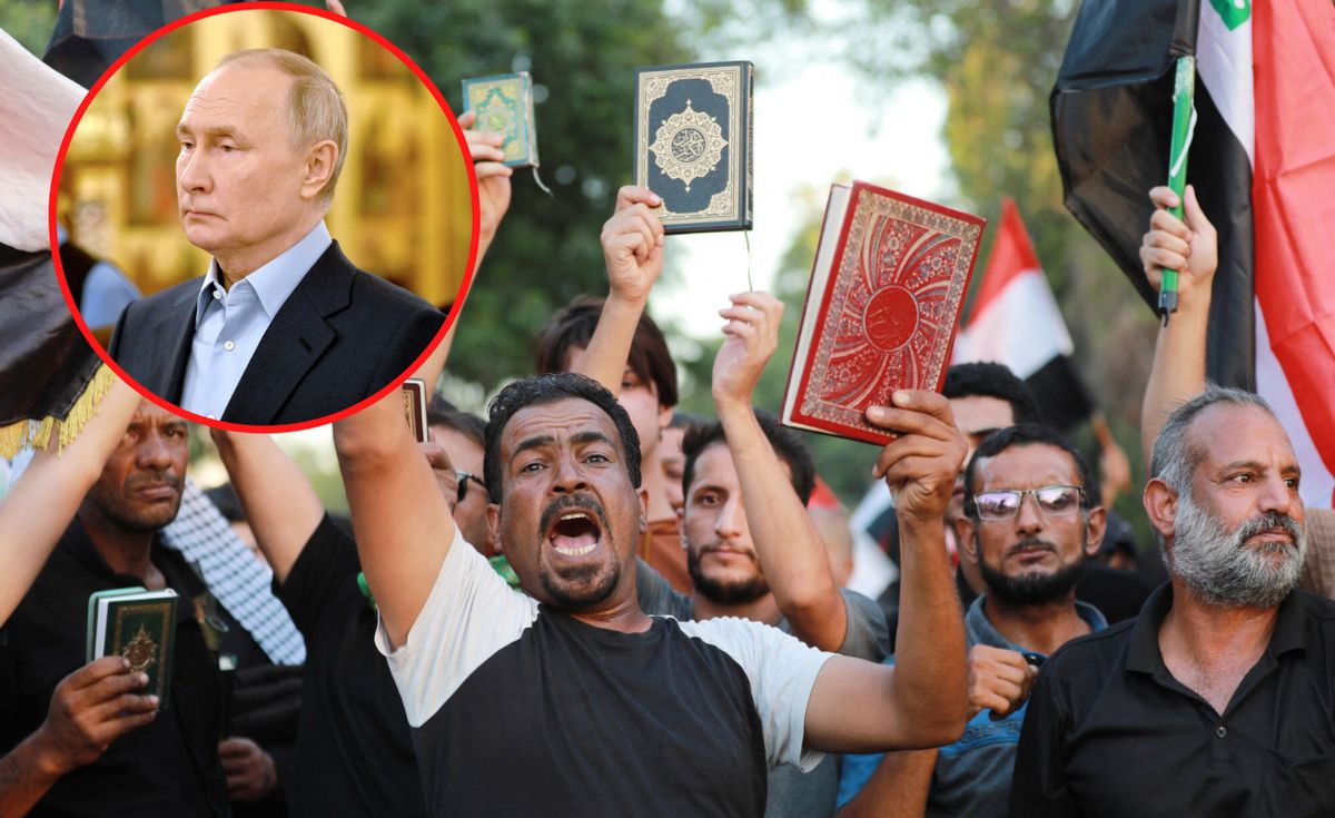 Protestujący przeciwko paleniu Koranu w Szwecji / Władimir Putin