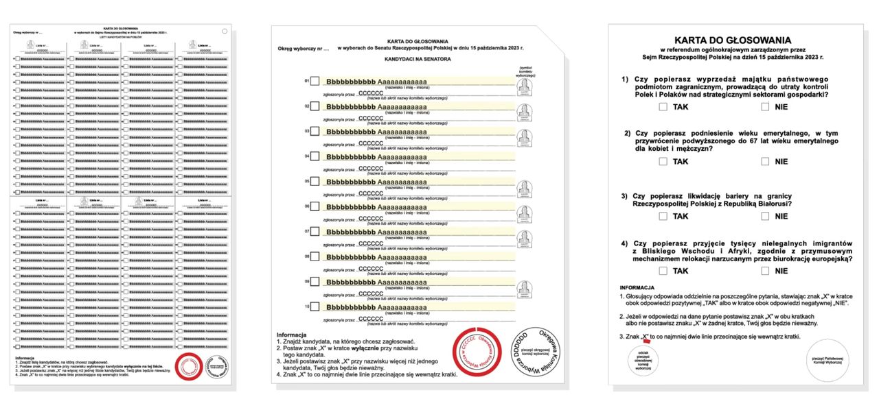 Tak wyglądają karty do głosowania w wyborach 2023 i referendum 2023