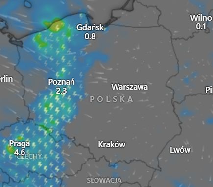 Prognozowane burze w poniedziałek (22.07)