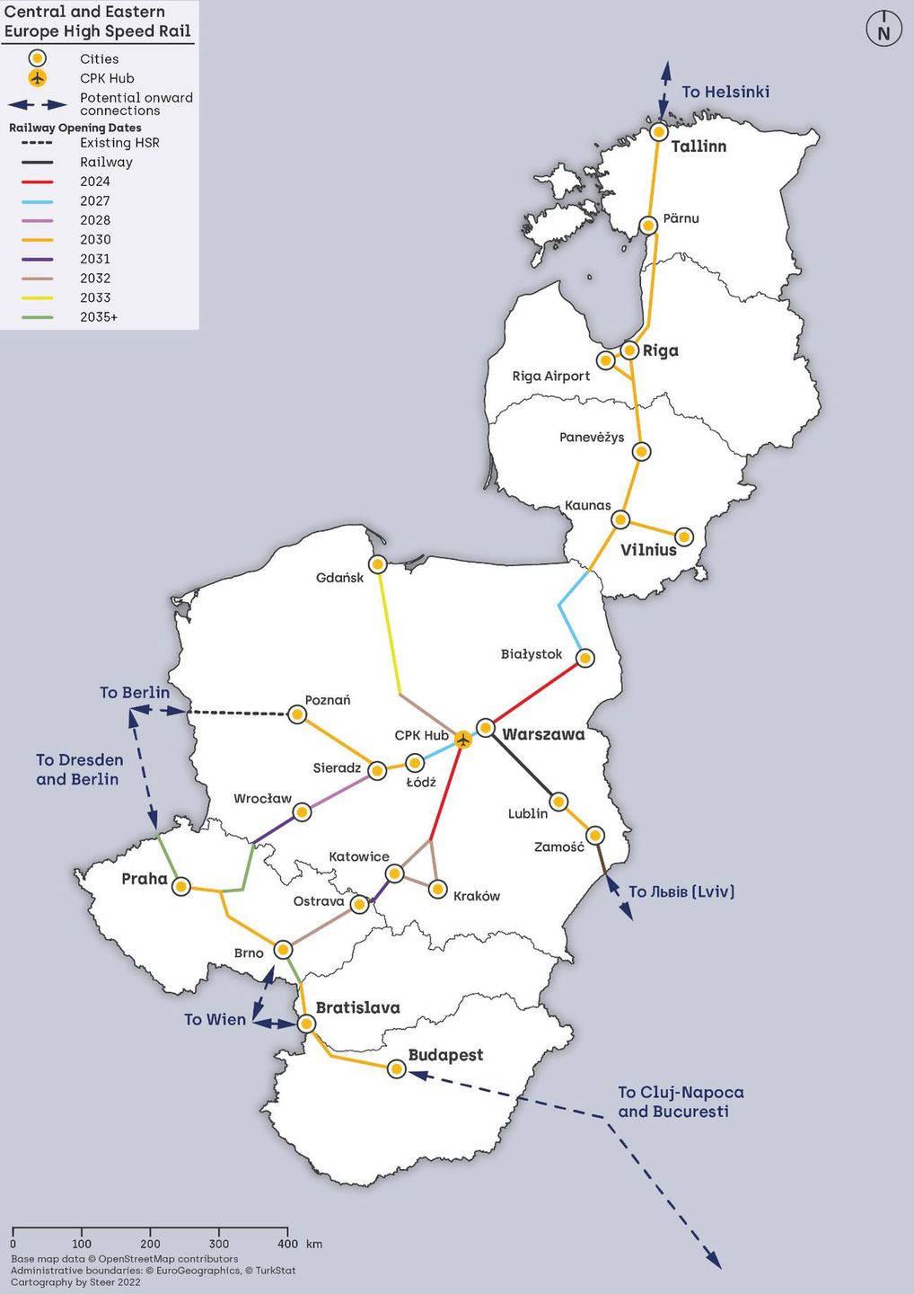 Planowane daty uruchomienia linii Kolei Dużych Prędkości w regionie Trójmorza 
