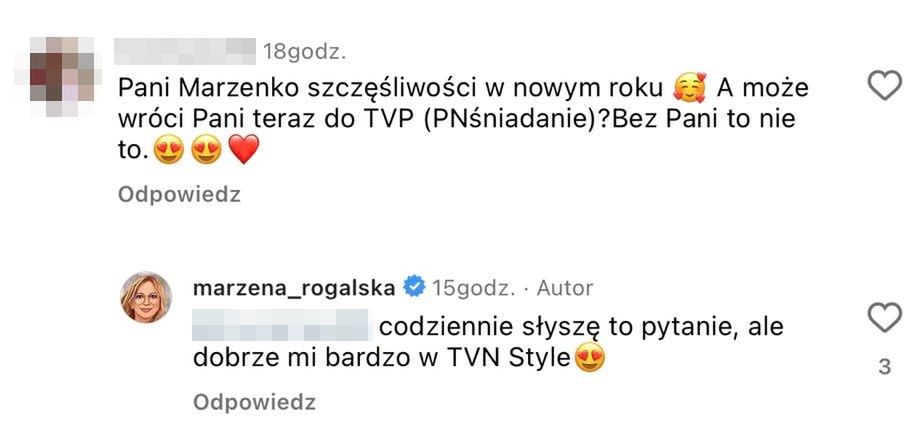 Marzena Rogalska odpowiada na pytanie fana o powrót do TVP