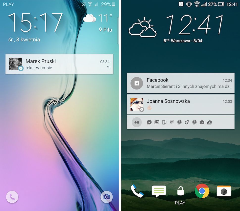 Galaxy S6 (TouchWiz) i One M9 (Sense) - ekran blokady