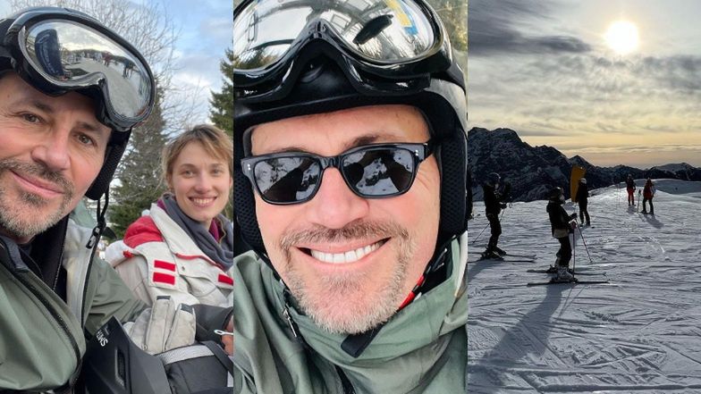 Krzysztof Ibisz, jego śnieżnobiałe zęby i młodsza o 27 lat żona szusują po włoskich stokach