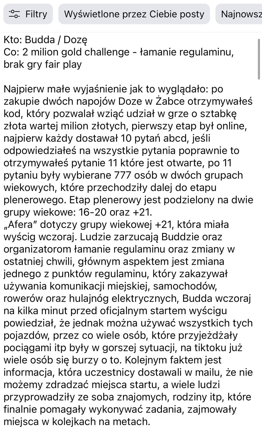 Brali udział w wyścigu o 2 mln zł. Zarzucają, że Budda łamał regulamin