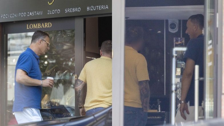 Tomasz Hajto delektuje się papierosem przed lombardem