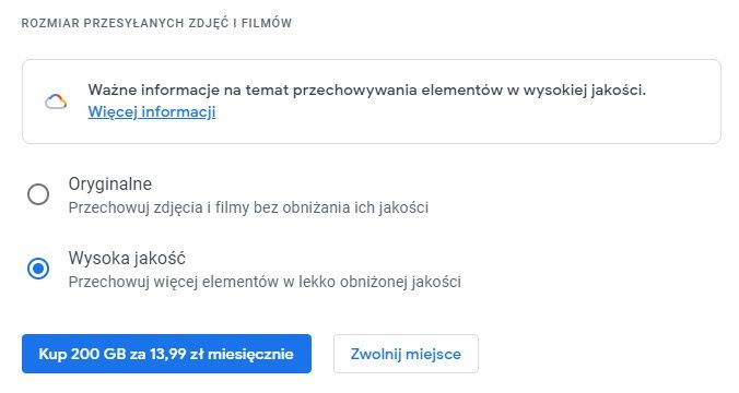 Zdjęcia Google rozmiary