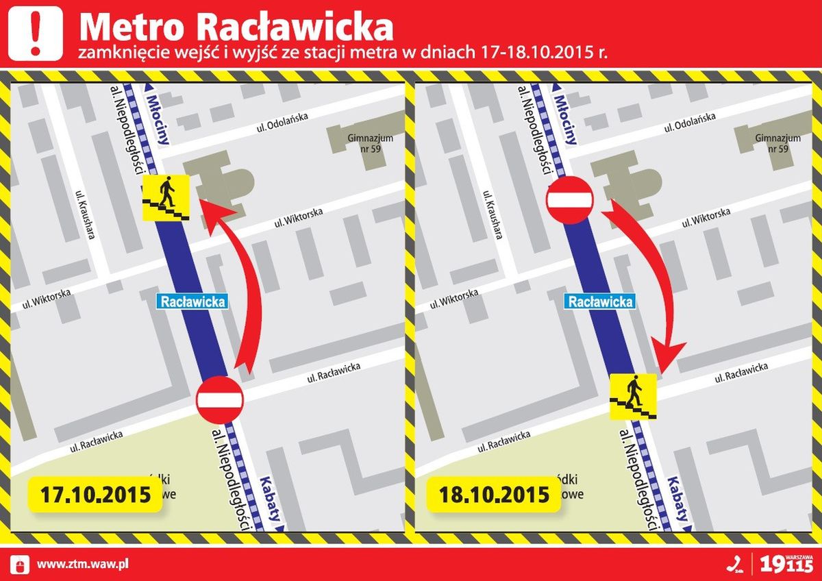 W weekend zamknięte wejścia do stacji metra Racławicka