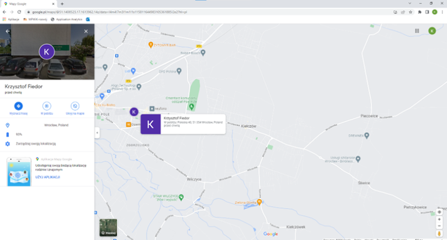 Google Maps: widok udostępnionej lokalizacji w przeglądarce