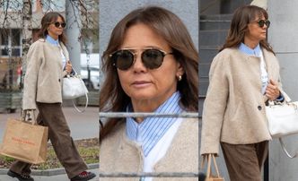 Obwieszona metkami Kinga Rusin przemierza warszawskie ulice ze smętną miną (ZDJĘCIA)