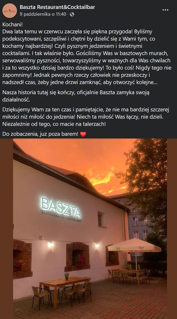 Wpis właściciela restauracji "Jedz i Bas(z)ta!"