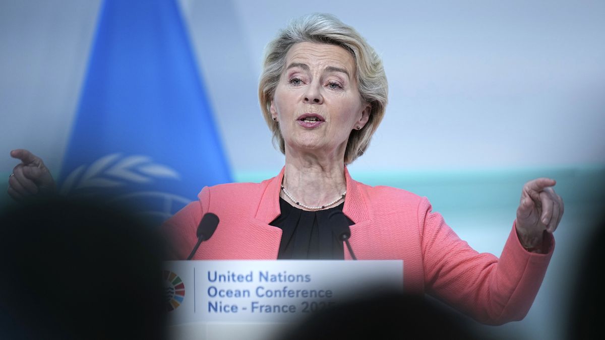 European Commission Ursula von der Leyen gestures as she speaks during the presentation of the European Pact for the Oceans at the third UN Ocean Conference, in Nice, France, 09 June 2025. EPA/LAURENT CIPRIANI / POOL MAXPPP OUT Dostawca: PAP/EPA.