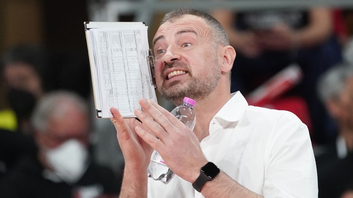 grbic nikola (1° sir safety conad perugia) during the Volleyball Italian Serie A Men Superleague Championship Play Off - Sir Safety Conad Perugia vs Leo Shoes PerkinElmer Modena on April 27, 2022 at the Pala Barton in Perugia, Italy (Photo by Loris Cerquiglini/LiveMedia/NurPhoto via Getty Images)