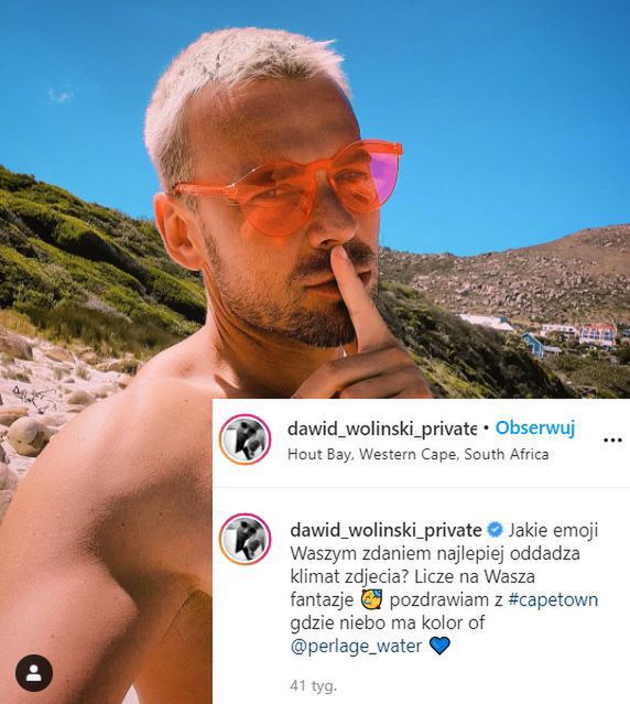 Dawid Woliński na wakacjach w RPA, luty 2020