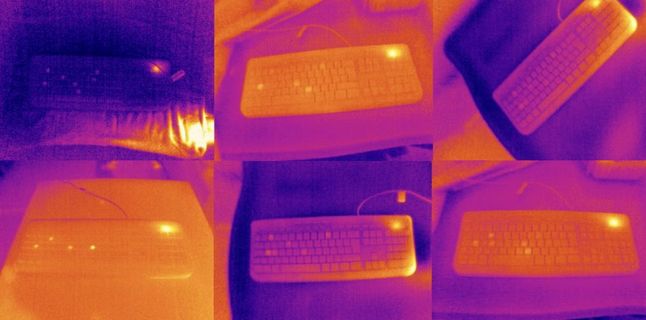 Ślady ciepła powstałe podczas naciskania klawiszy na klawiaturze komputera.