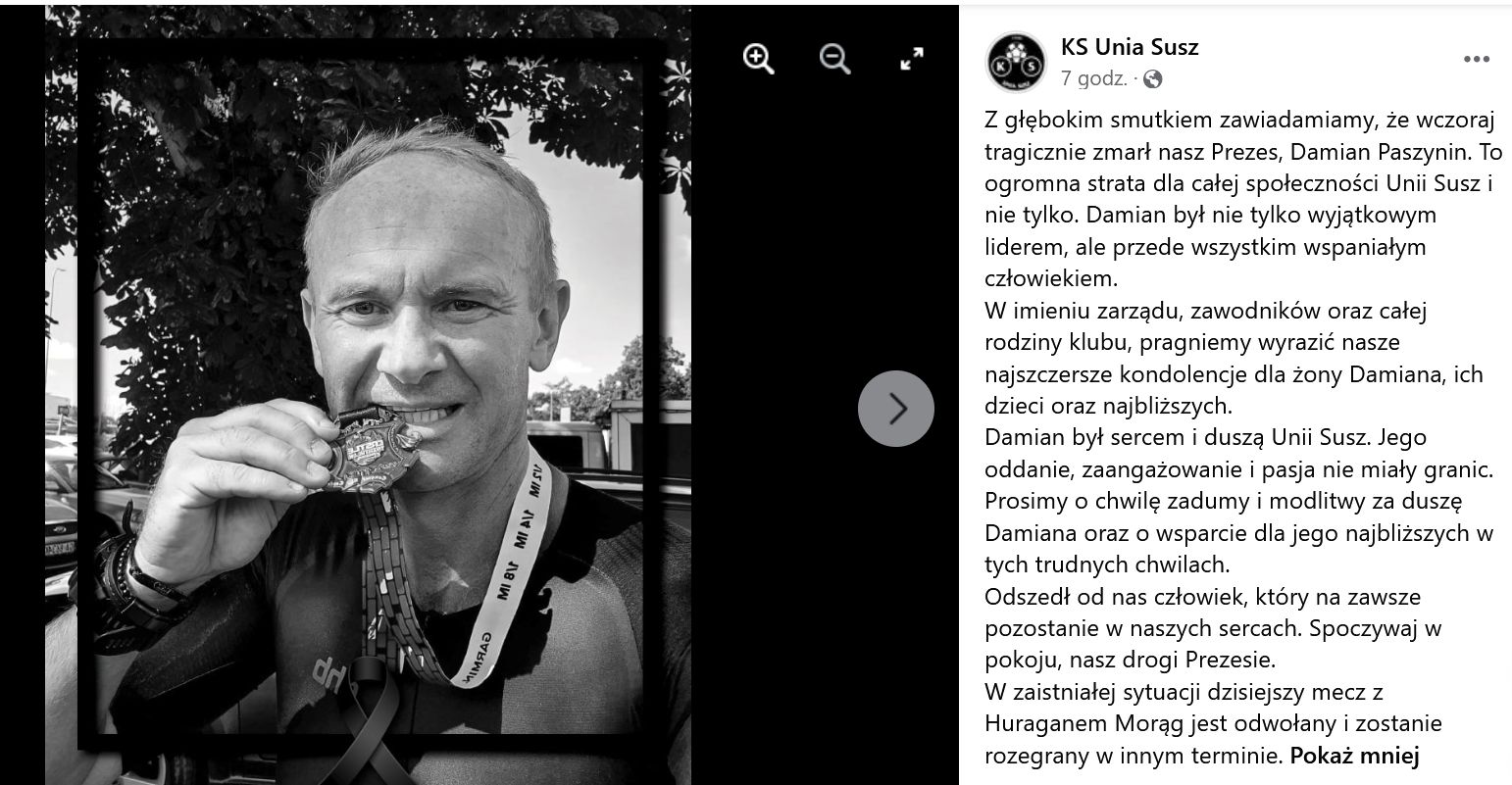 KS Unia Susz żegna swojego prezesa