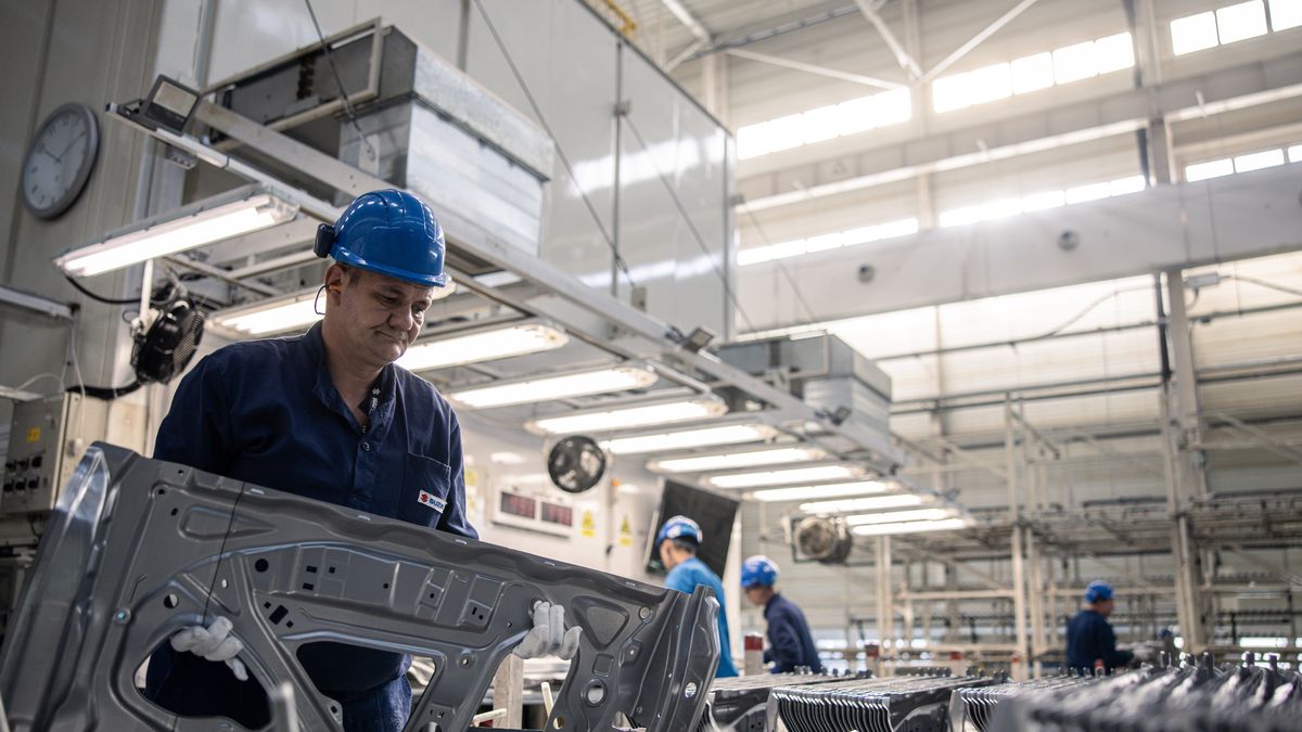 An employee stacks panels in the stamping shop inside the Suzuki Motor Corp. plant in Esztergom, Hungary, on Wednesday, Oct. 19, 2022. European automotive stocks gained a boost from figures showing that new car sales in the region rose for a second month in September as supply-chain issues eased. Photographer: Akos Stiller/Bloomberg via Getty Images