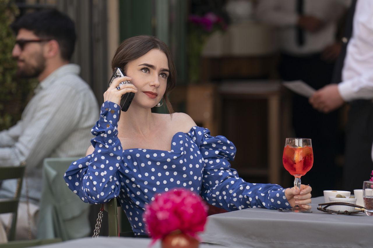 Still from the series "Emily in Paris". Lily Collins as Emily